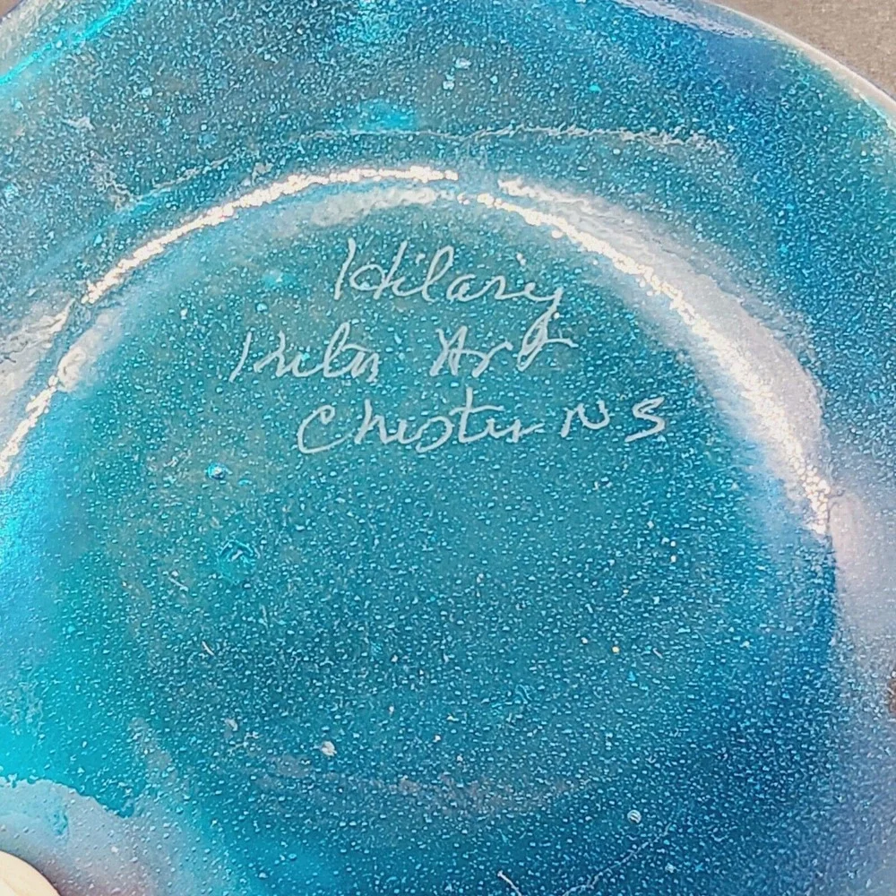 Kiln Arts Nova Scotia Blue Folded Art Glass Bowl Dichroic Squares Signed